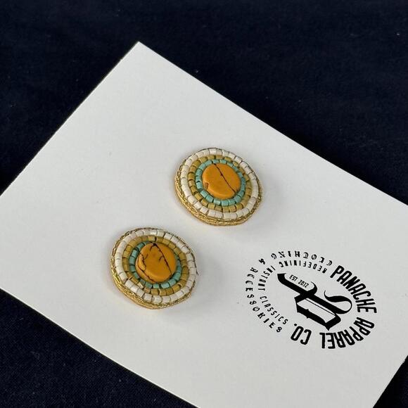 Jewelry - NWT PANACHE CO. Beaded Stud Earring Yellow/Teal Shabby Chic Retro Western